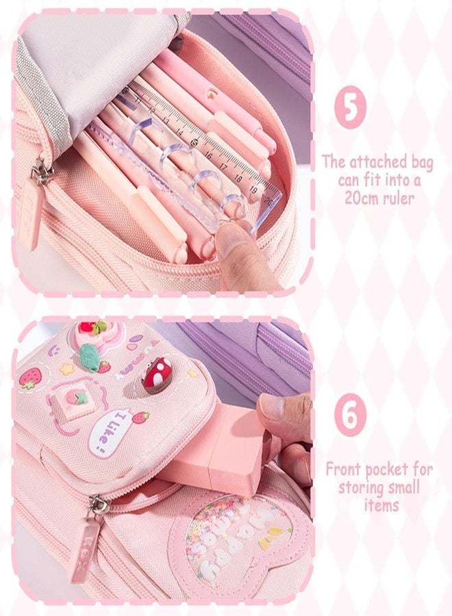 SEMNOX CREATION Pencil Case 3 Compartment Cute Pencil Case Aesthetic Pencil Pouch for Girls Large Capacity Pen Pencil Pouch Multifunctional Stationery Organizer for School Office (Happy Time Pink) - Image 5